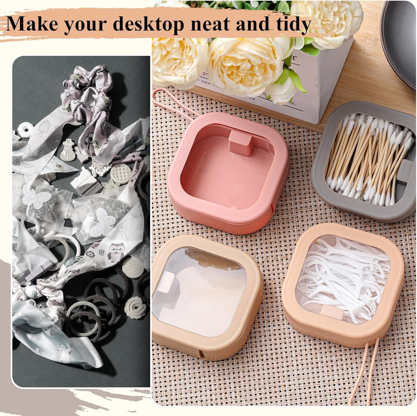 Kathfly 4 Pcs White Hair Tie Organizer Portable Hair Accessory Storage Containers Stackable Hair Tie Bobby Pin Holder Home Cotton Swab Dispenser Hair Accessories Jewelry Organizer Box