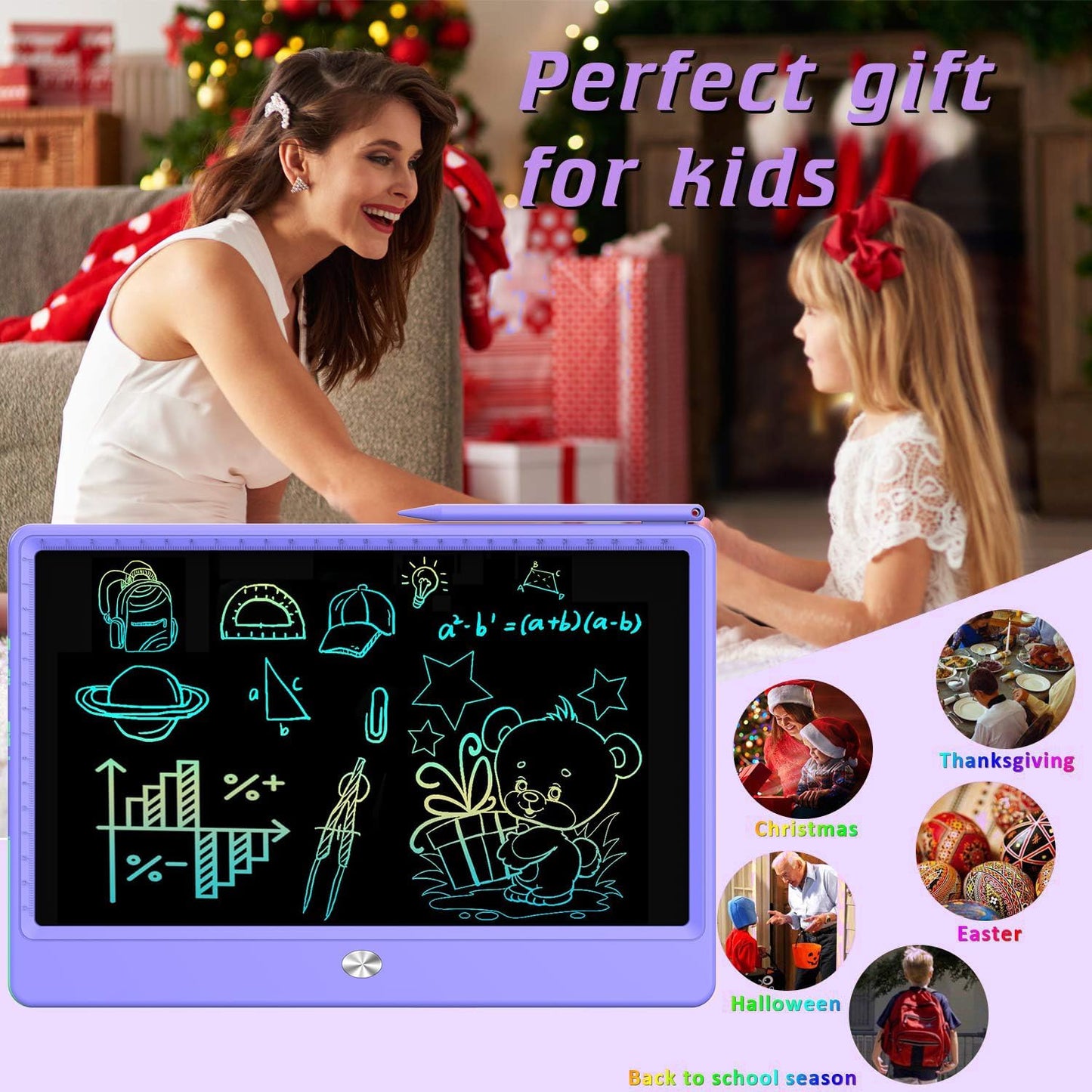 FLUESTON LCD Writing Tablet, Doodle Board Toys Gifts for 3-8 Year Old Girls Boys, 10 Inch Colorful Electronic Board Drawing Pad for Kids, Gifts for Toddler Educational Learning Travel Birthday, Blue