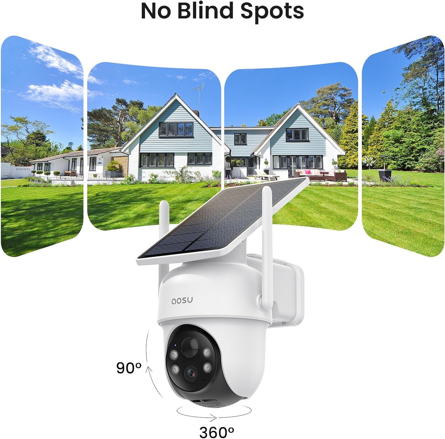 AOSU Security Cameras Outdoor Wireless, 4 Cam-Kit, No Subscription, Solar-Powered, Home Security Cameras System with 360° Pan & Tilt, Auto Tracking, 2K Color Night Vision, Easy Setup, 5G & 2.4G WiFi