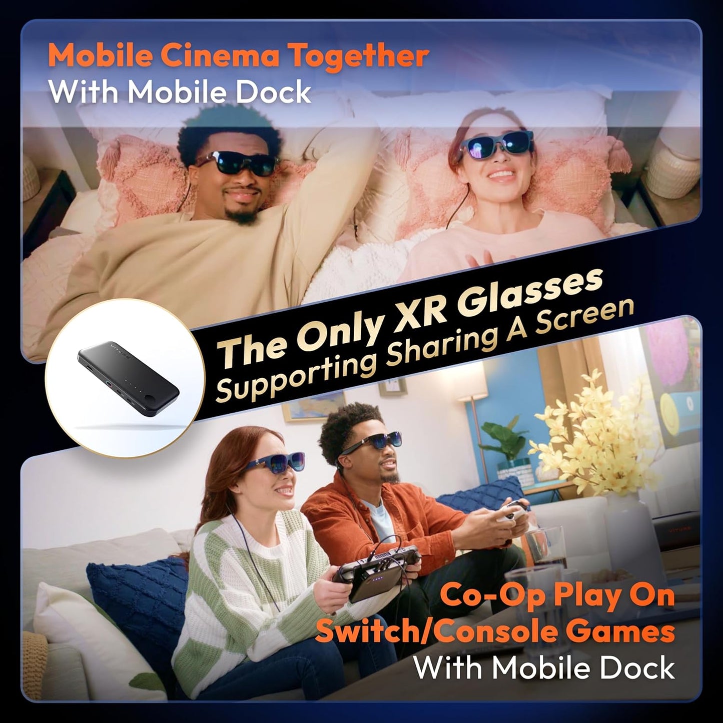 VITURE One Lite XR Glasses, 120" Full HD, Harman Sound, AR Glasses fits iPhone 16/15 (Spatial Video Supported), Steam Deck/ROG Ally/Gaming Consoles/PC/Android, Myopia Adjustments