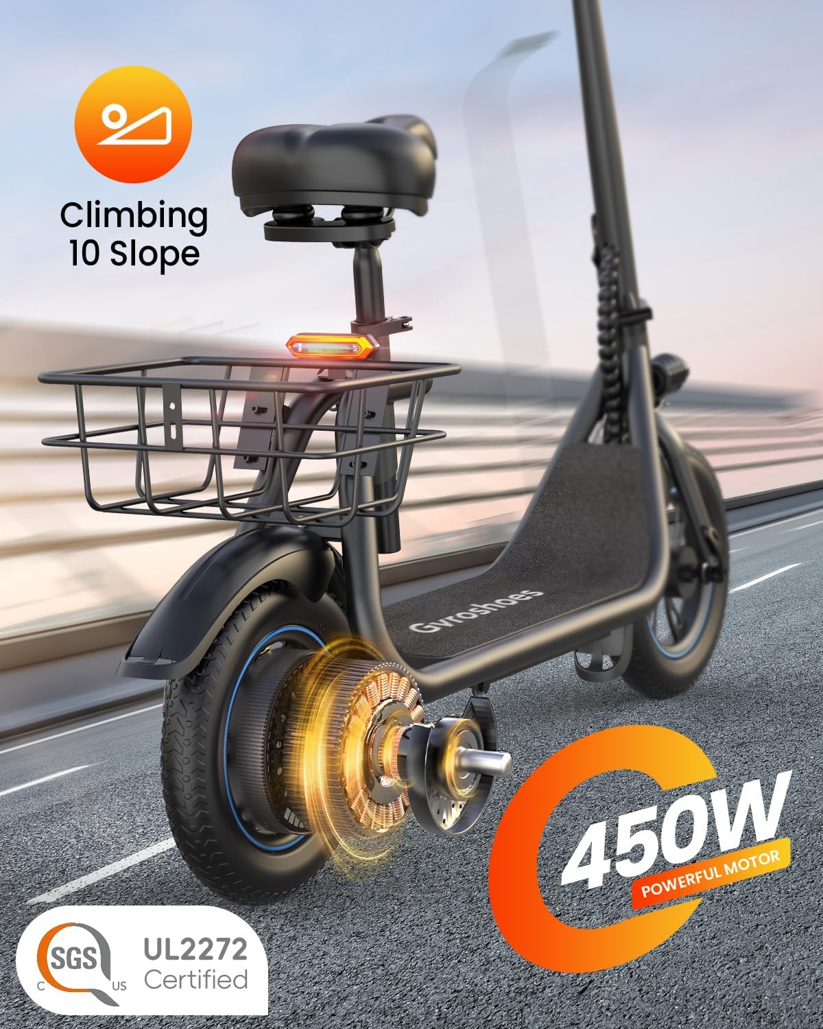 Gyroshoes Electric Scooter with Seat for Adults, 550W Powerful Motor, 20-Mile Range, Speed up to 18.6MPH, Ample Storage for Pets & Cargo, Electrically-Powered Motor Scooters