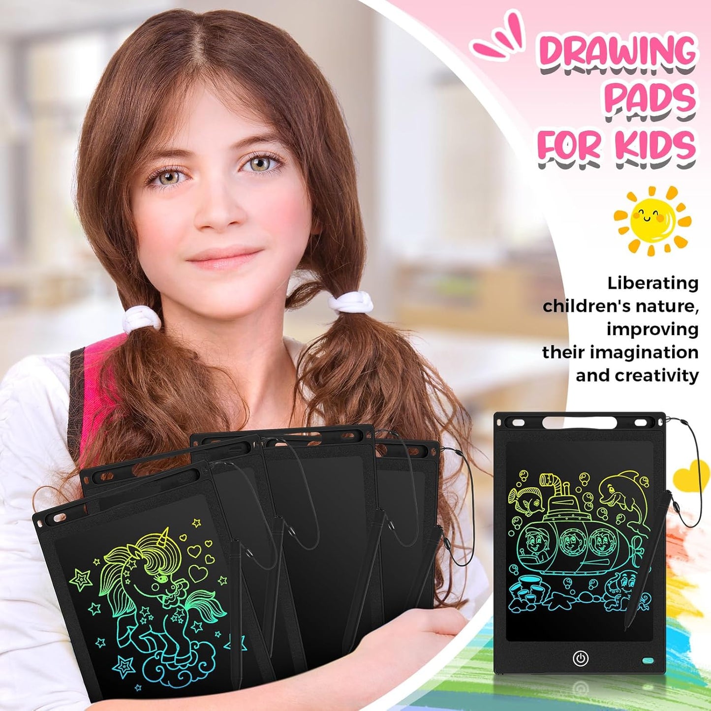 Zonon 4 Pcs LCD Writing Tablet for Kids 8.5 Inch Doodle Board Drawing Tablet Toddler Toys Gifts LCD Writing Board Electronic Erasable Reusable Writing Drawing Pad(Blue, Red, Green, Pink)