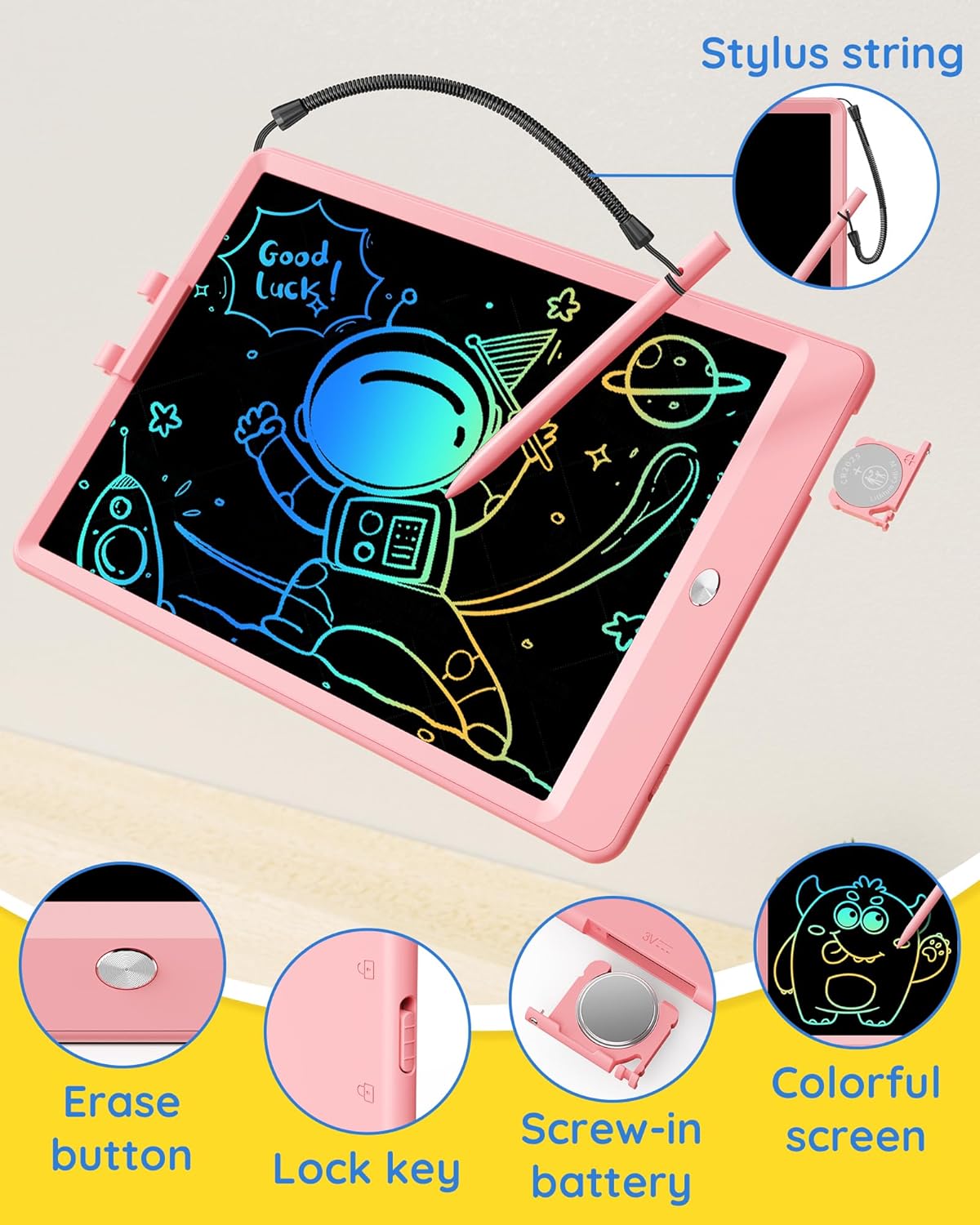 TEKFUN Teen Girl Gifts Ideas, 15inch LCD Writing Tablet for Kids Age 8-10 and Up, Doodle Board 4 5 6 7 Year Old Girl Toys, Mothdays Day Gifts Homeschool Supplies Easter Gifts for Toddlers (Pink)