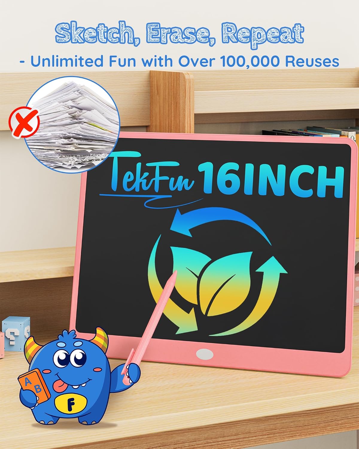 TEKFUN LCD Writing Tablet Doodle Board, 10inch Colorful Drawing Tablet Writing Pad, Kids Travel Essentials, Toddler Toys for 3 4 5 6 7 8 Year Old Girls Boys (Blue)