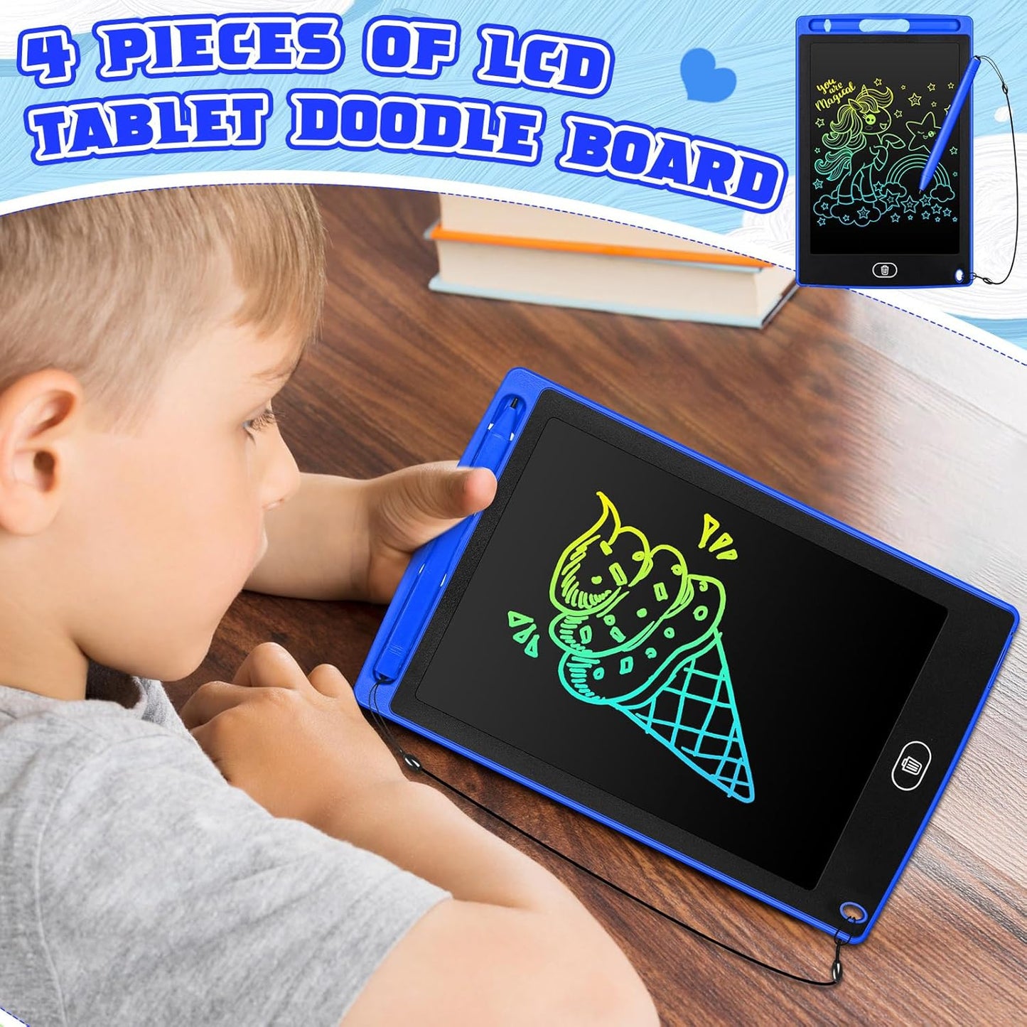 Zonon 4 Pcs LCD Writing Tablet for Kids 8.5 Inch Doodle Board Drawing Tablet Toddler Toys Gifts LCD Writing Board Electronic Erasable Reusable Writing Drawing Pad(Blue, Red, Green, Pink)