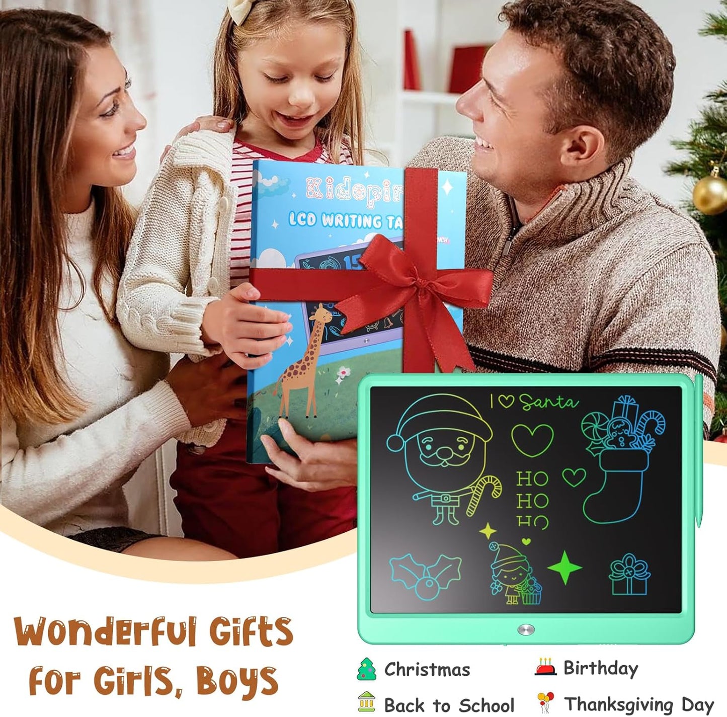 LCD Writing Tablet for Kids, Kidopire 15 Inch Large Screen Doodle Board, Colorful Drawing Writing Board Tablet Kids Age 3-12 Birthday Erasable Drawing Pad Message Practice Note Learning Toys, Purple