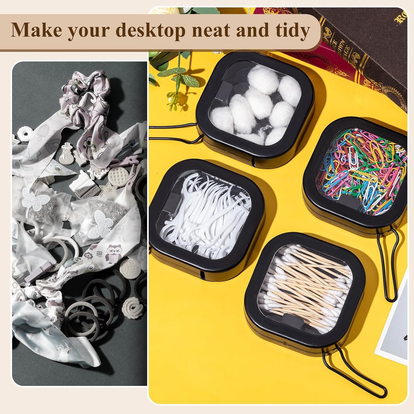 Kathfly 4 Pcs White Hair Tie Organizer Portable Hair Accessory Storage Containers Stackable Hair Tie Bobby Pin Holder Home Cotton Swab Dispenser Hair Accessories Jewelry Organizer Box