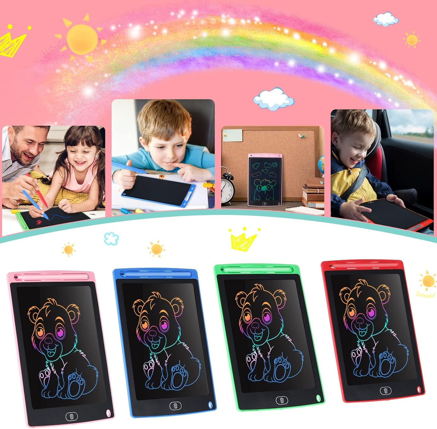 Zonon 4 Pcs LCD Writing Tablet for Kids 8.5 Inch Doodle Board Drawing Tablet Toddler Toys Gifts LCD Writing Board Electronic Erasable Reusable Writing Drawing Pad(Blue, Red, Green, Pink)