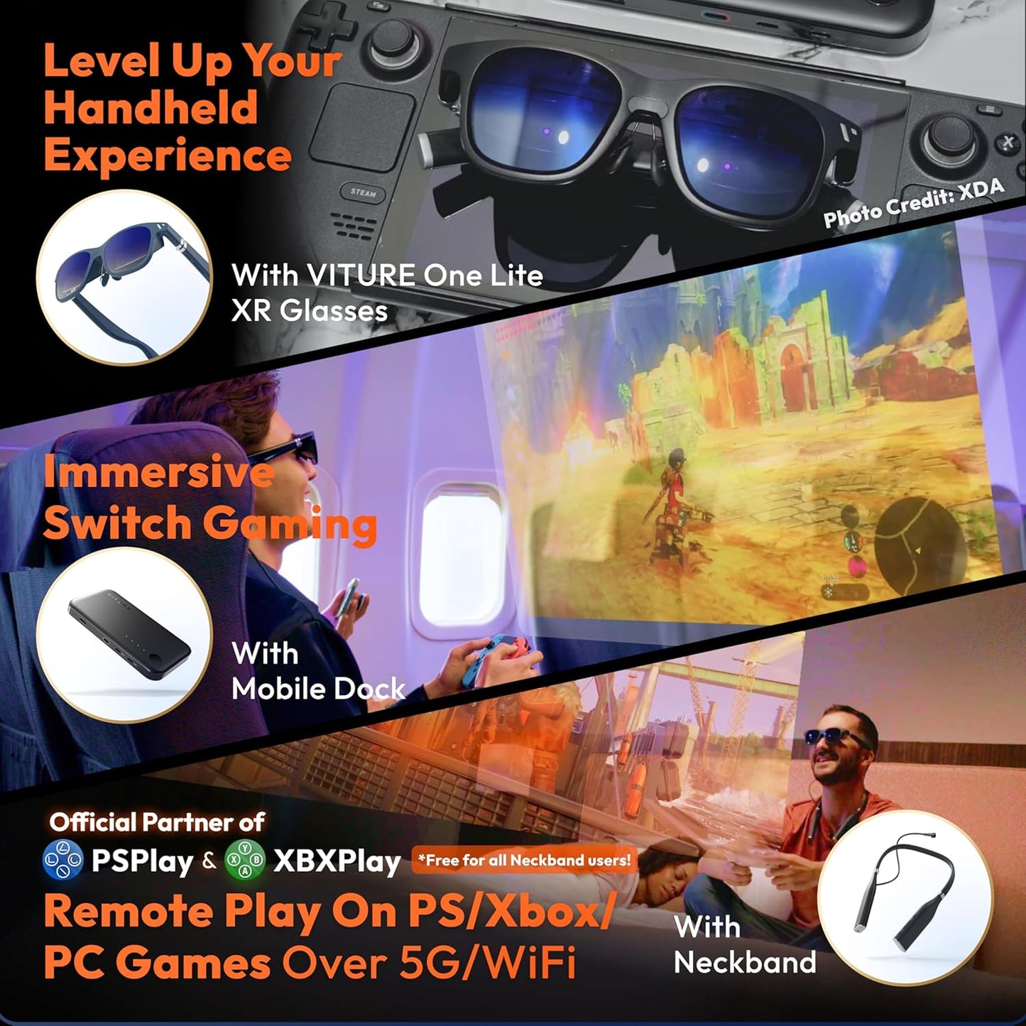 VITURE One Lite XR Glasses, 120" Full HD, Harman Sound, AR Glasses fits iPhone 16/15 (Spatial Video Supported), Steam Deck/ROG Ally/Gaming Consoles/PC/Android, Myopia Adjustments