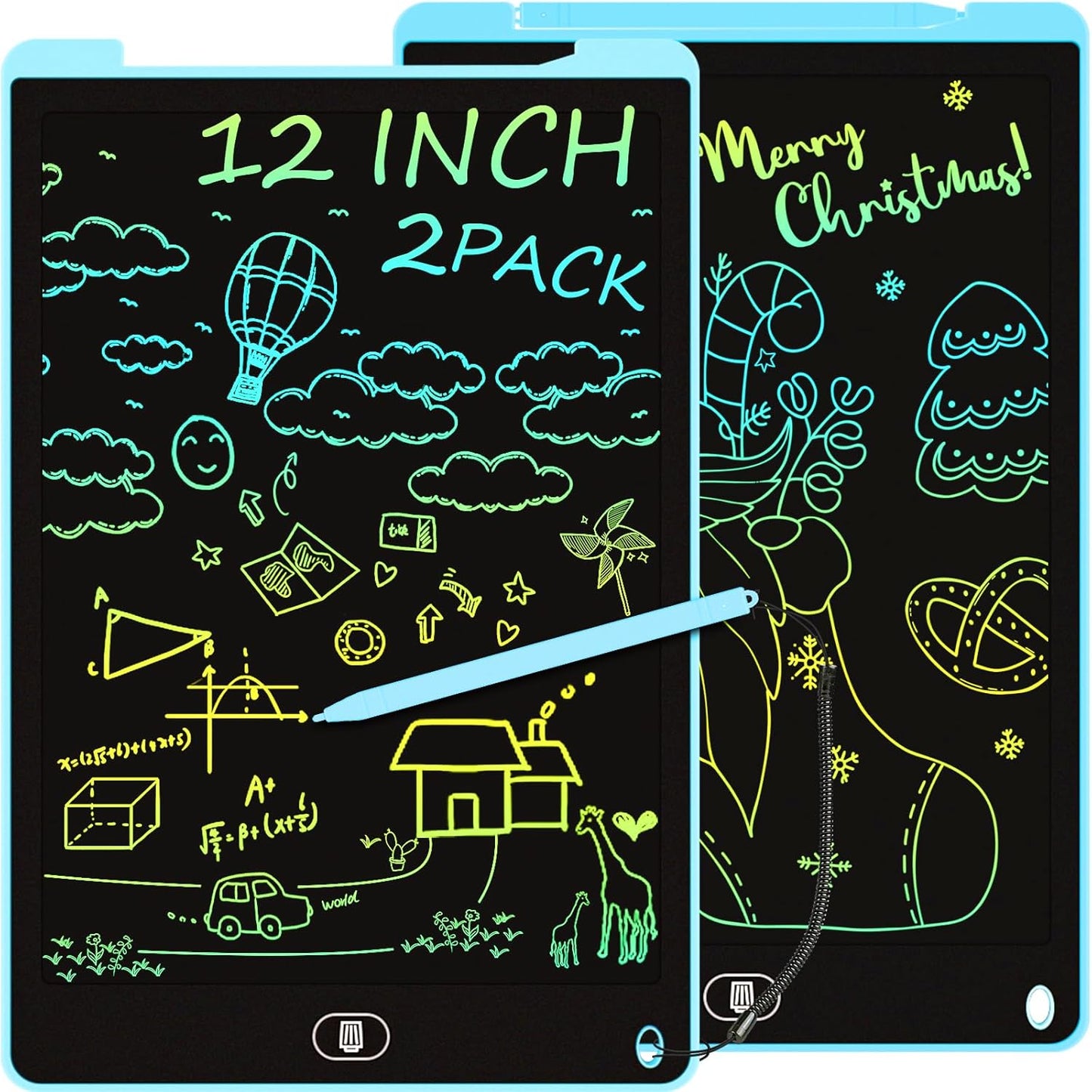 2 Pack 12 Inch LCD Writing Tablet, Electight Colorful Doodle Board, Eye Protection Drawing Board with Lock & Erase FUNC, Birthday Gifts and Toys for 3 4 5 6 7 8 Year Old Boys and Girls - Pink & Blue