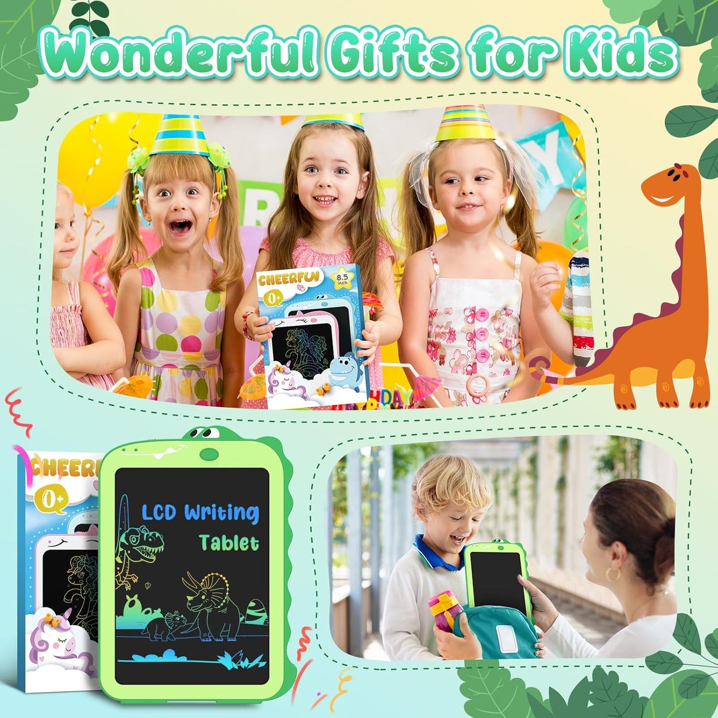 LCD Writing Tablet for Kids Toys 8.5" Toddler Toys Learning Drawing Board Dinosaur Toys for 3 4 5 6 7 Year Old Boys Girls Birthday Gifts Idea Light Doodle Pad Christmas Stocking Stuffers for Kids