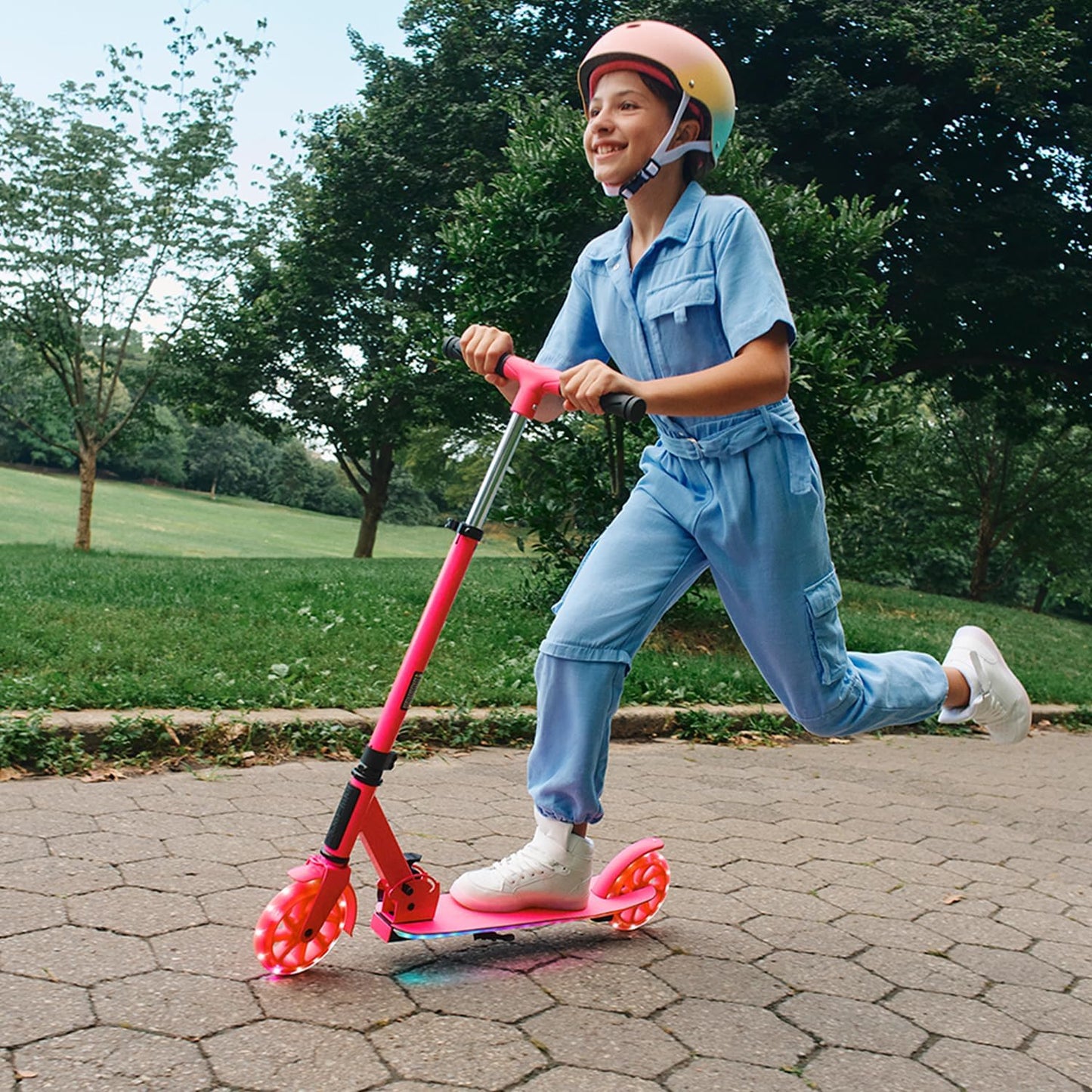 Jetson 2-Wheel Light-Up Kick Scooter, Light Up Deck and Wheels, Height Adjustable Handlebar, Rear Brake, Easy-Folding Mechanism, 4 or 6 inch wheels