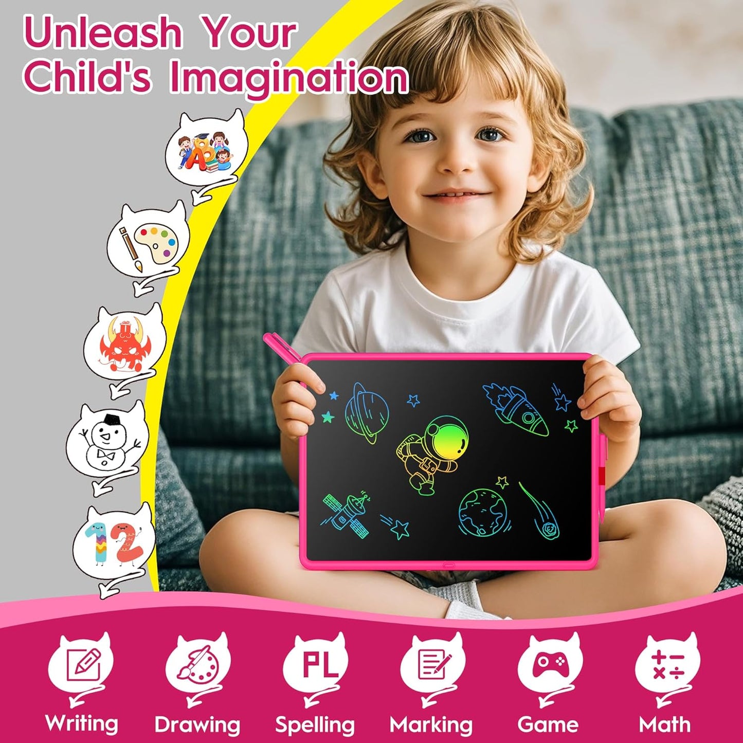 LCD Writing Tablet for Kids, 20 Inch Kids Drawing Tablet, Large Doodle Board, Rechargeable Drawing Pad for Kids, Learning Toys for 3 4 5 6 7 8 9 10 Year Old Boys Girls Birthday Christmas Gifts