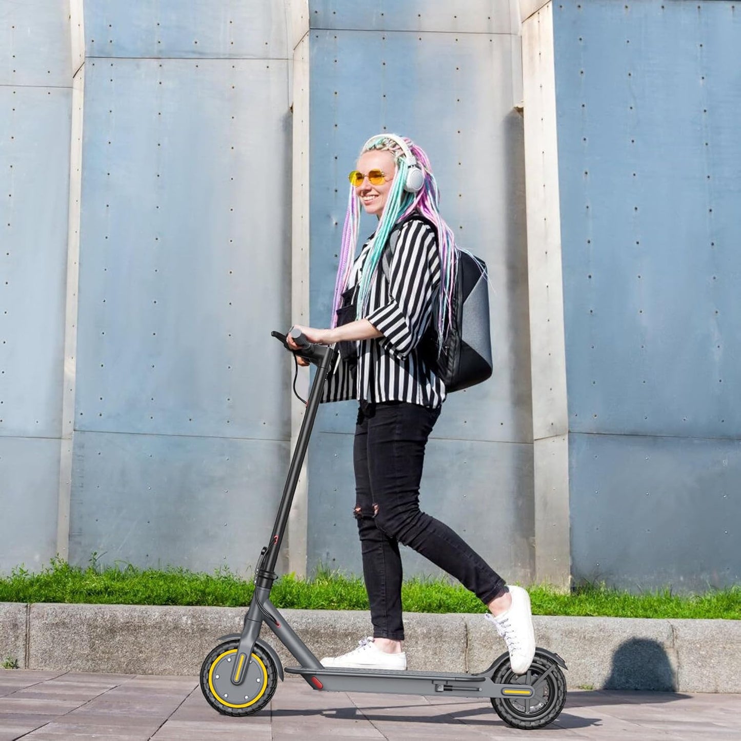 Electric Scooter - 350W Motor, 8.5" Solid Tires, Up to 19 MPH and 20/23 Miles Long-Range Portable Folding Commuting Scooter for Adults with Double Braking System and App
