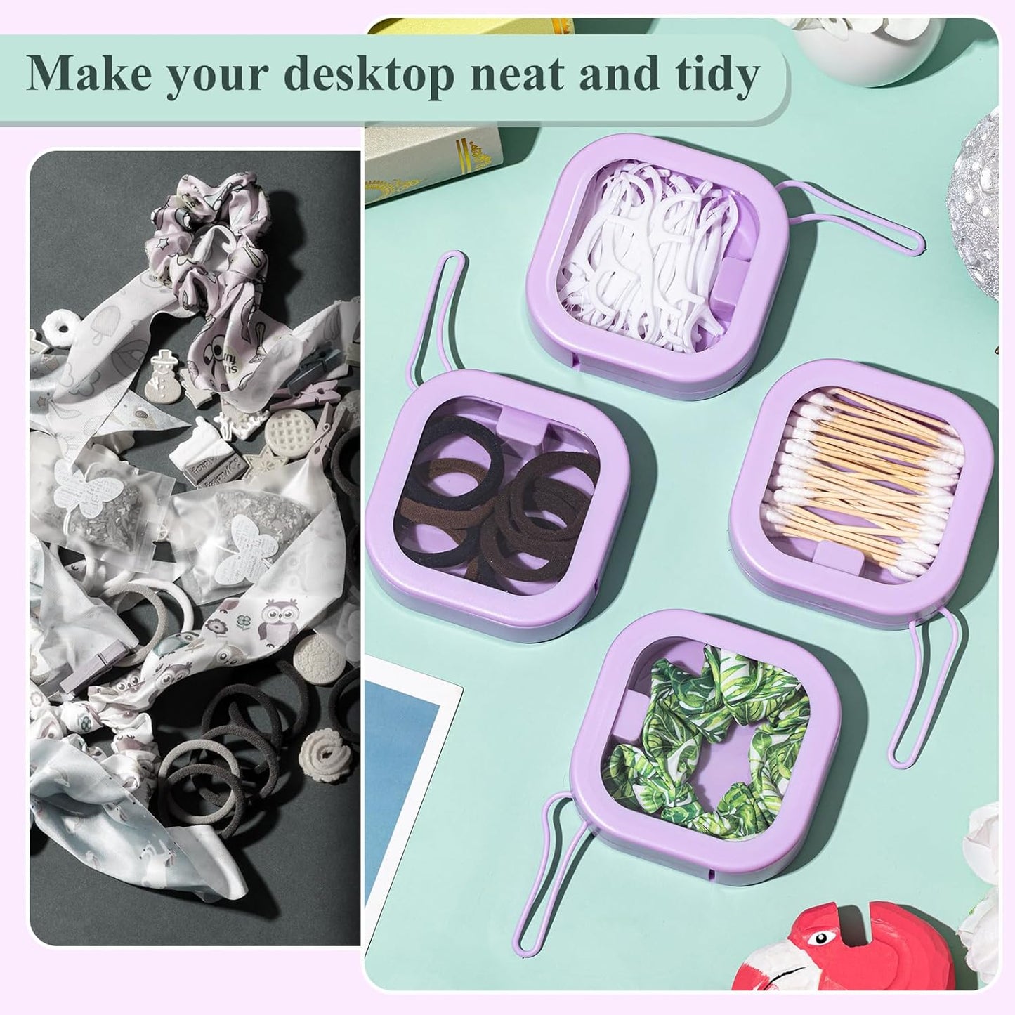 Kathfly 4 Pcs White Hair Tie Organizer Portable Hair Accessory Storage Containers Stackable Hair Tie Bobby Pin Holder Home Cotton Swab Dispenser Hair Accessories Jewelry Organizer Box