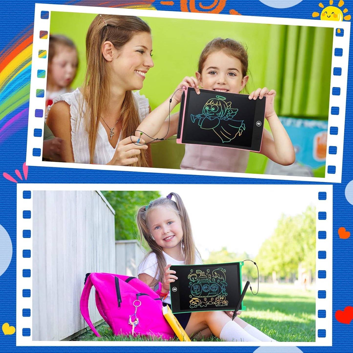 Zonon 4 Pcs LCD Writing Tablet for Kids 8.5 Inch Doodle Board Drawing Tablet Toddler Toys Gifts LCD Writing Board Electronic Erasable Reusable Writing Drawing Pad(Blue, Red, Green, Pink)