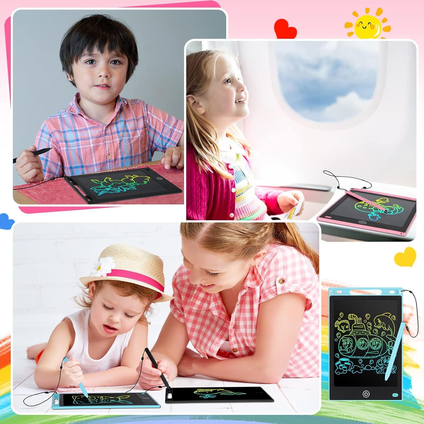 Zonon 4 Pcs LCD Writing Tablet for Kids 8.5 Inch Doodle Board Drawing Tablet Toddler Toys Gifts LCD Writing Board Electronic Erasable Reusable Writing Drawing Pad(Blue, Red, Green, Pink)