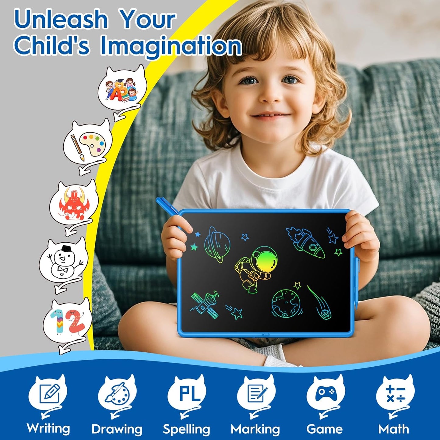LCD Writing Tablet for Kids, 20 Inch Kids Drawing Tablet, Large Doodle Board, Rechargeable Drawing Pad for Kids, Learning Toys for 3 4 5 6 7 8 9 10 Year Old Boys Girls Birthday Christmas Gifts