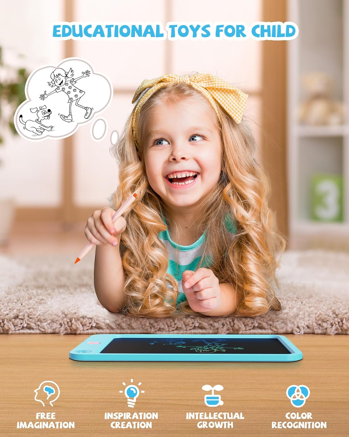 LCD Writing Tablet 10 Inch, Toys for 3 4 5 6 7 8 9 10 Year Old Boys Girls, Colorful Doodle Board Drawing Tablet, Gift for Boys Toddlers Age 3-12 Years, Memo Board, Drawing Pads with Lanyard(Navy)