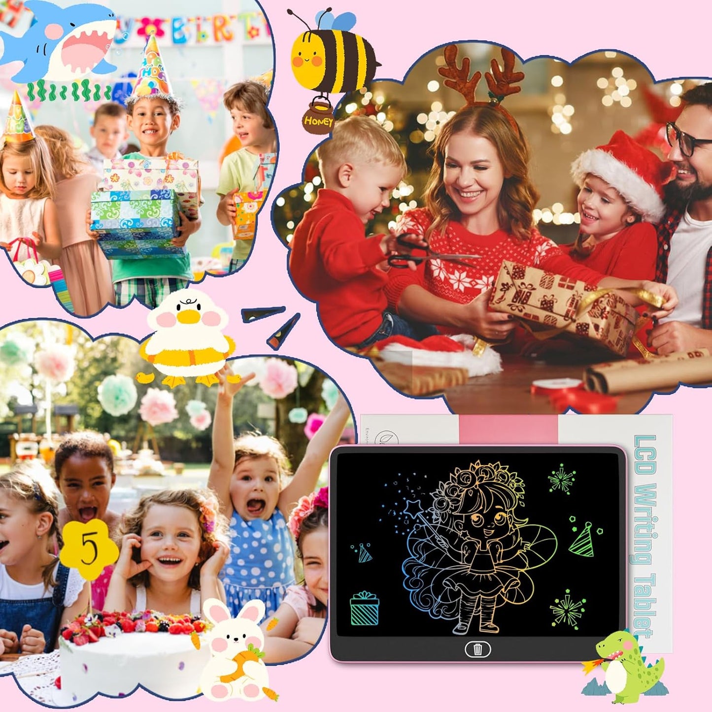 2 Pack 12 Inch LCD Writing Tablet, Electight Colorful Doodle Board, Eye Protection Drawing Board with Lock & Erase FUNC, Birthday Gifts and Toys for 3 4 5 6 7 8 Year Old Boys and Girls - Pink & Blue