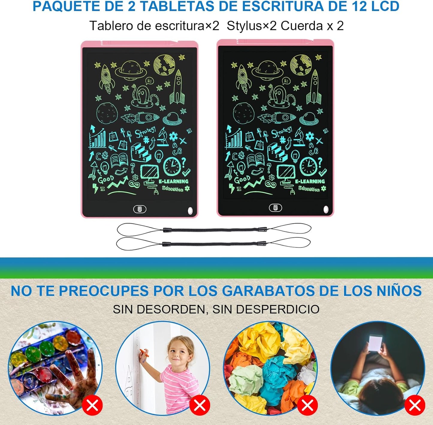 2 Pack 12 Inch LCD Writing Tablet, Electight Colorful Doodle Board, Eye Protection Drawing Board with Lock & Erase FUNC, Birthday Gifts and Toys for 3 4 5 6 7 8 Year Old Boys and Girls - Pink & Blue