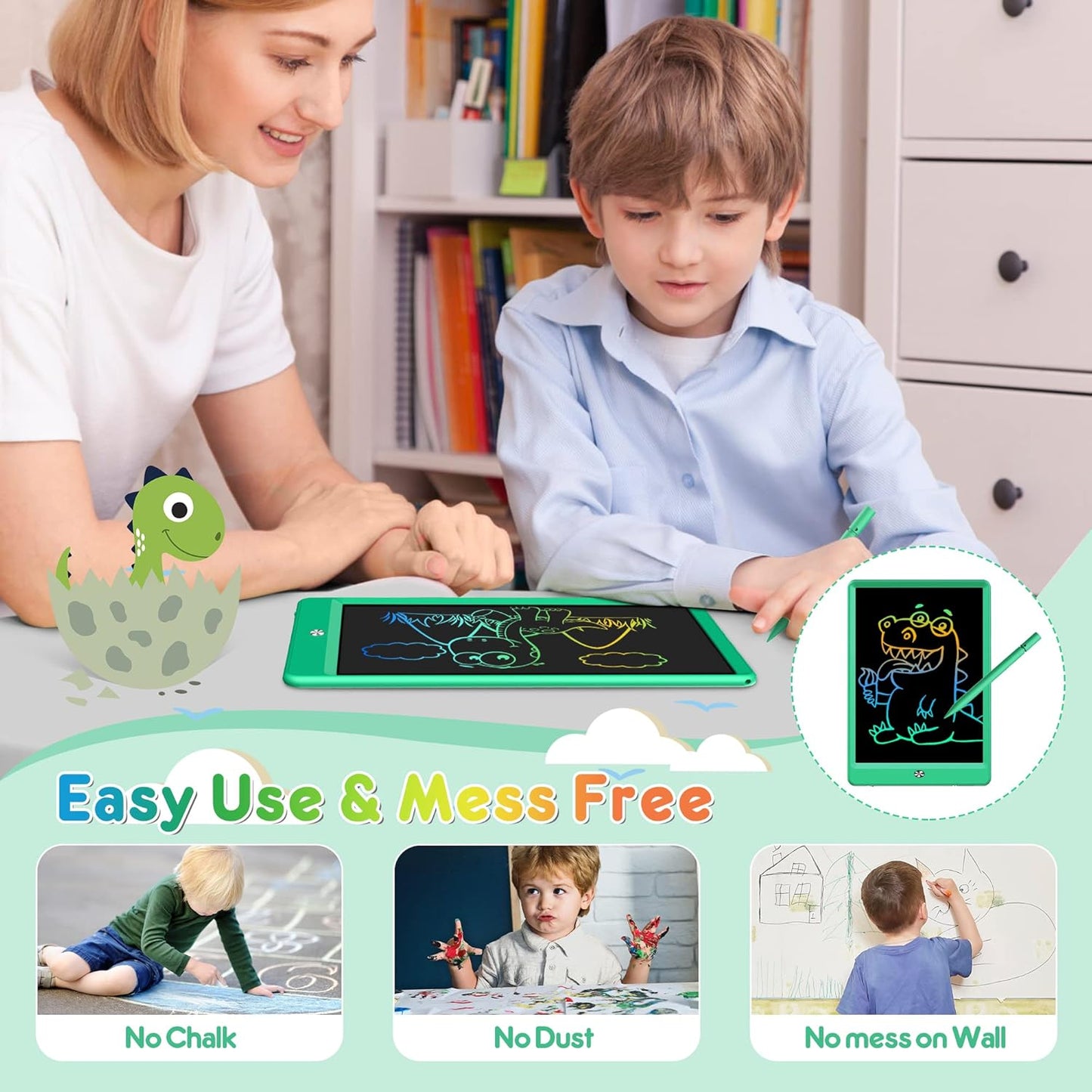 FLUESTON LCD Writing Tablet, Doodle Board Toys Gifts for 3-8 Year Old Girls Boys, 10 Inch Colorful Electronic Board Drawing Pad for Kids, Gifts for Toddler Educational Learning Travel Birthday, Blue