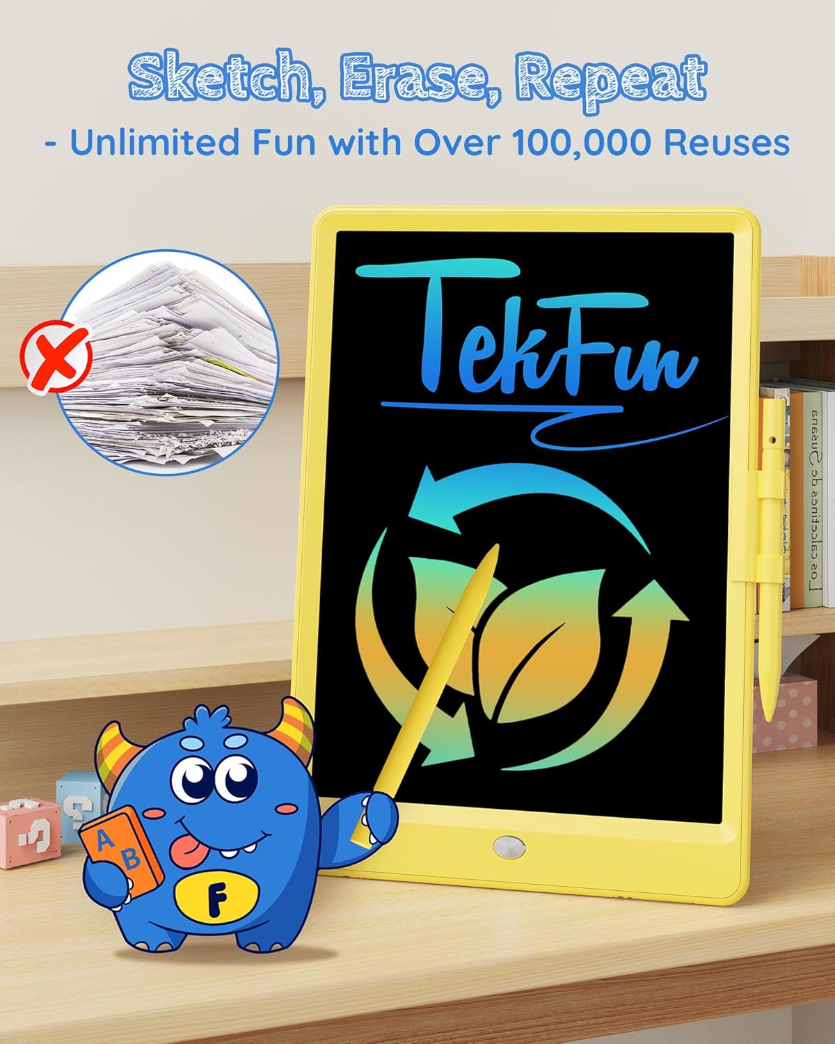TEKFUN LCD Writing Tablet Doodle Board, 10inch Colorful Drawing Tablet Writing Pad, Kids Travel Essentials, Toddler Toys for 3 4 5 6 7 8 Year Old Girls Boys (Blue)