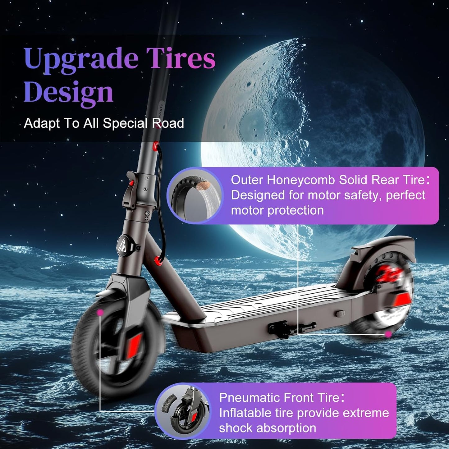 TST Electric Scooter for Adults, Up to 19 MPH and 20/30 Miles Long-Range, 500W Peak Motor Foldable E Scooter, 10" Solid Rear Tire and Pneumatic Front Tire, Dual Braking System and App Control