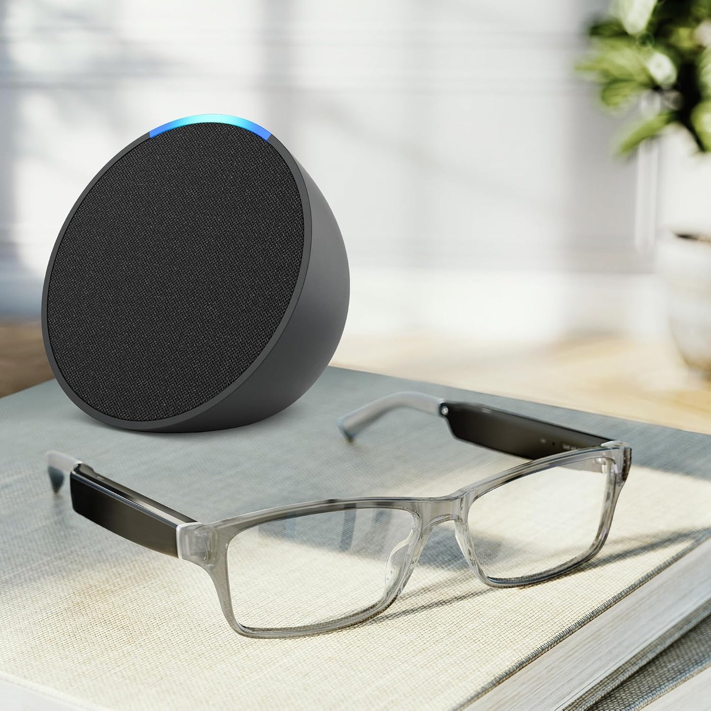 Amazon Echo Frames (3rd Gen) Echo Pop | Smart glasses with Alexa | Round frames in Blue Tortoise with prescription ready lenses