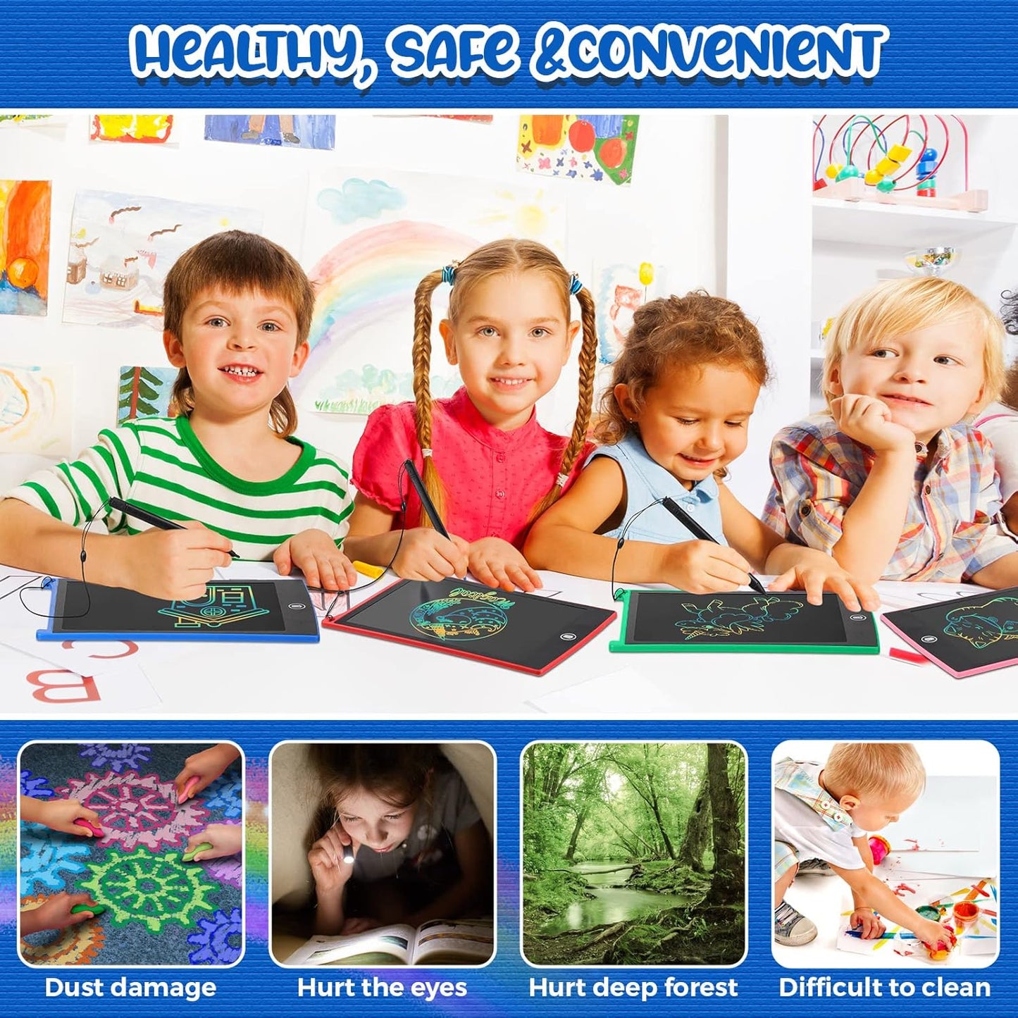 Zonon 4 Pcs LCD Writing Tablet for Kids 8.5 Inch Doodle Board Drawing Tablet Toddler Toys Gifts LCD Writing Board Electronic Erasable Reusable Writing Drawing Pad(Blue, Red, Green, Pink)