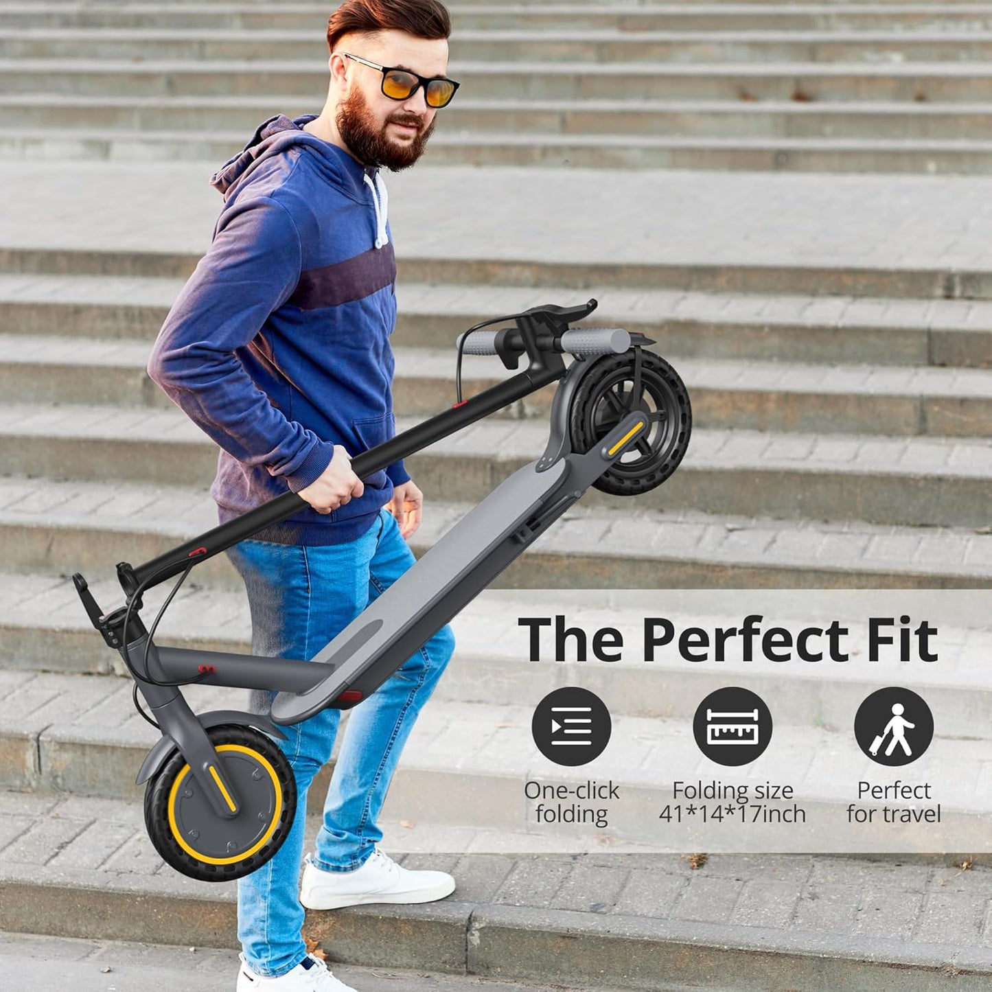 Electric Scooter - 350W Motor, 8.5" Solid Tires, Up to 19 MPH and 20/23 Miles Long-Range Portable Folding Commuting Scooter for Adults with Double Braking System and App