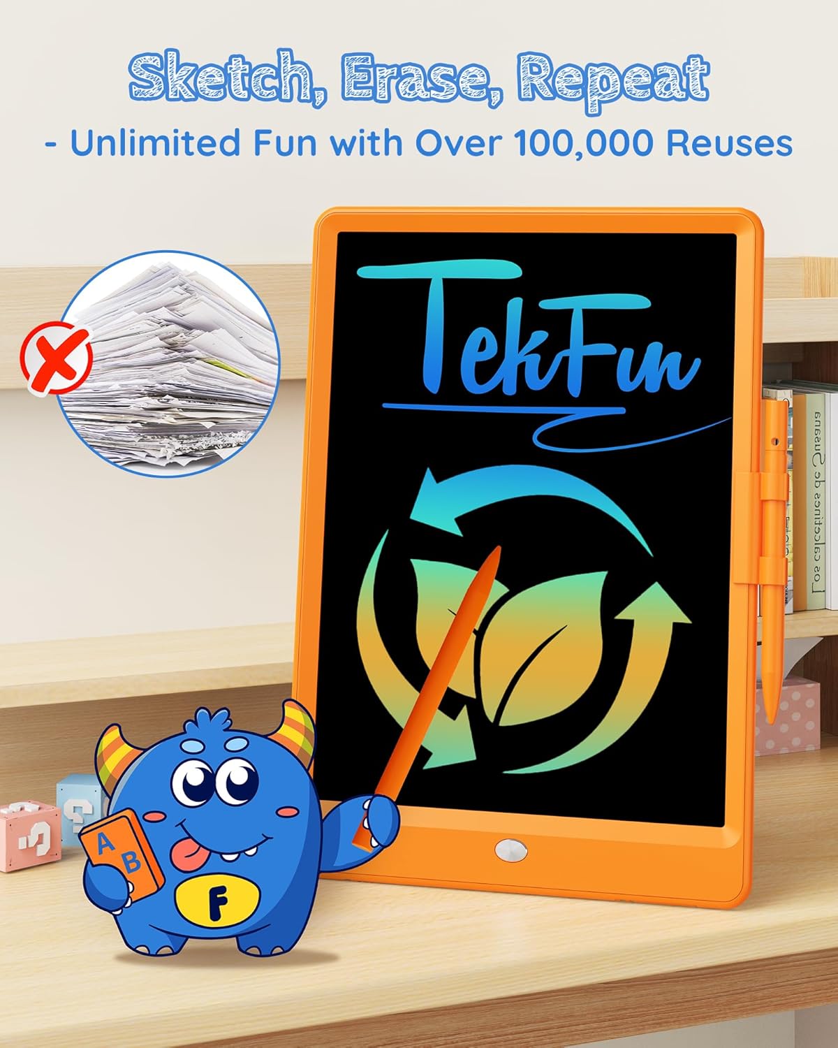 TEKFUN LCD Writing Tablet Doodle Board, 10inch Colorful Drawing Tablet Writing Pad, Kids Travel Essentials, Toddler Toys for 3 4 5 6 7 8 Year Old Girls Boys (Blue)