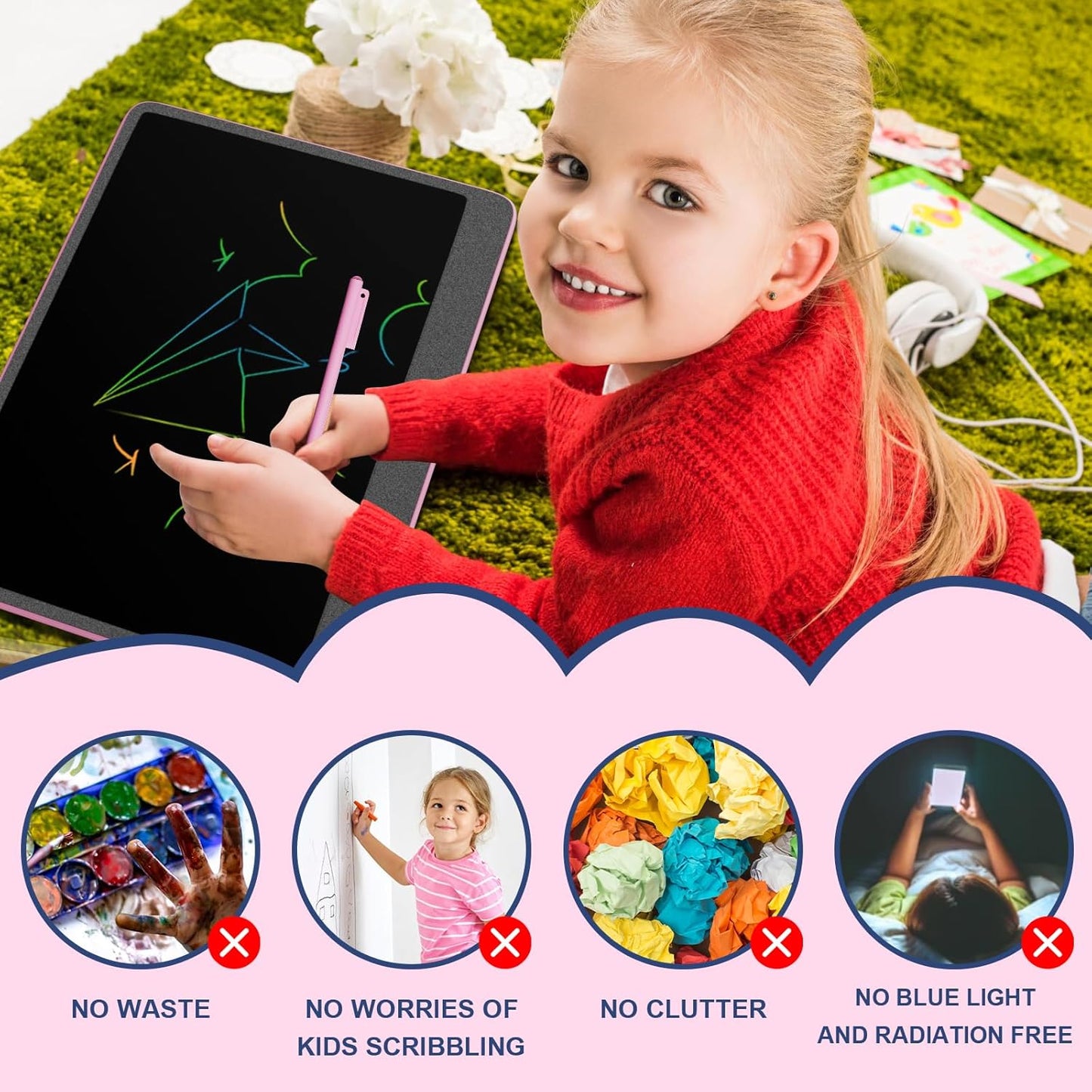 2 Pack 12 Inch LCD Writing Tablet, Electight Colorful Doodle Board, Eye Protection Drawing Board with Lock & Erase FUNC, Birthday Gifts and Toys for 3 4 5 6 7 8 Year Old Boys and Girls - Pink & Blue