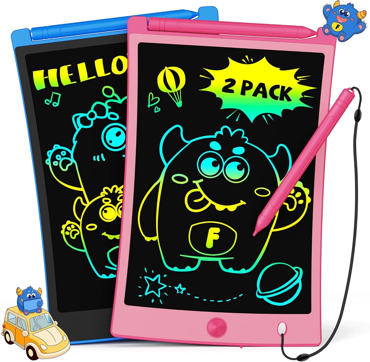 TEKFUN 2 Pack LCD Writing Tablet with Stylus, 8.5in Erasable Doodle Board Mess Free Drawing Pad for Kids, Car Trip Educational Toys Birthday Christmas Gift for 3 4 5 6 7 Girls Boys (2*Blue)