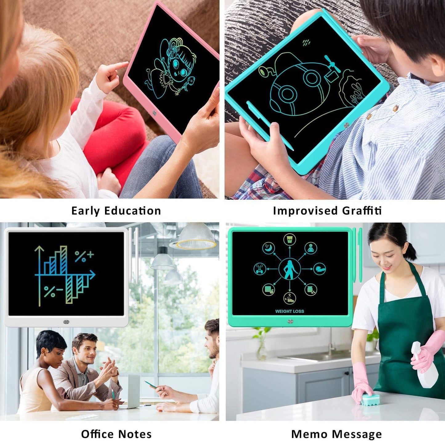 FLUESTON LCD Writing Tablet, Doodle Board Toys Gifts for 3-8 Year Old Girls Boys, 10 Inch Colorful Electronic Board Drawing Pad for Kids, Gifts for Toddler Educational Learning Travel Birthday, Blue