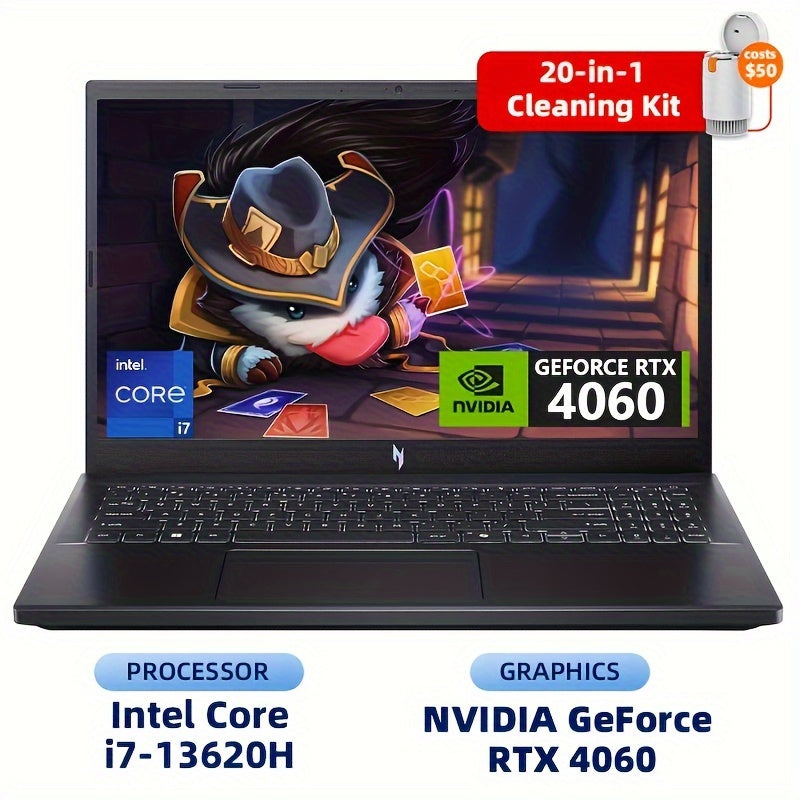Acer Nitro V Gaming Laptop, 15.6" 144Hz FHD Display, 13th Gen Intel Core i7-13620H, GeForce RTX 4060, 16GB DDR5, 512GB SSD, Wi-Fi 6, Windows 11 Home, with Cleaning Brush