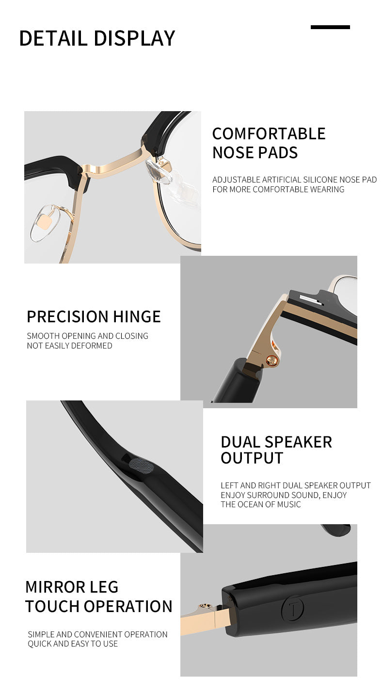 Smart Glasses With Automatic Color-changing Lenses, Touch Control, Built-in Microphone, High-resolution Audio, Wireless, Rechargeable Battery, Blue Light Protection, Suitable For Office, Outdoor, Sports, Driving, Music Playback, Hands-free Calls - The Pe