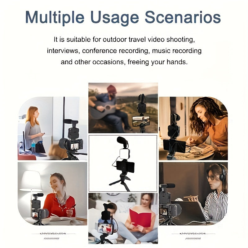 Professional Live Streaming Kit - Handheld Gimbal & Stabilizer with LED Light, Tripod, Microphone, and External Camera Connectors
