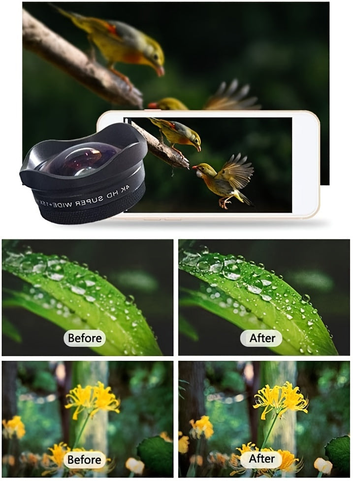 Universal 4K HD Super Wide 15X Macro 2 in 1 Camera Lens Kit, Clip-On Phone Lens, Aluminum Alloy - For Smartphone Photography Enthusiasts - Enhance Mobile Photography - Perfect Gift for Travelers & Vloggers