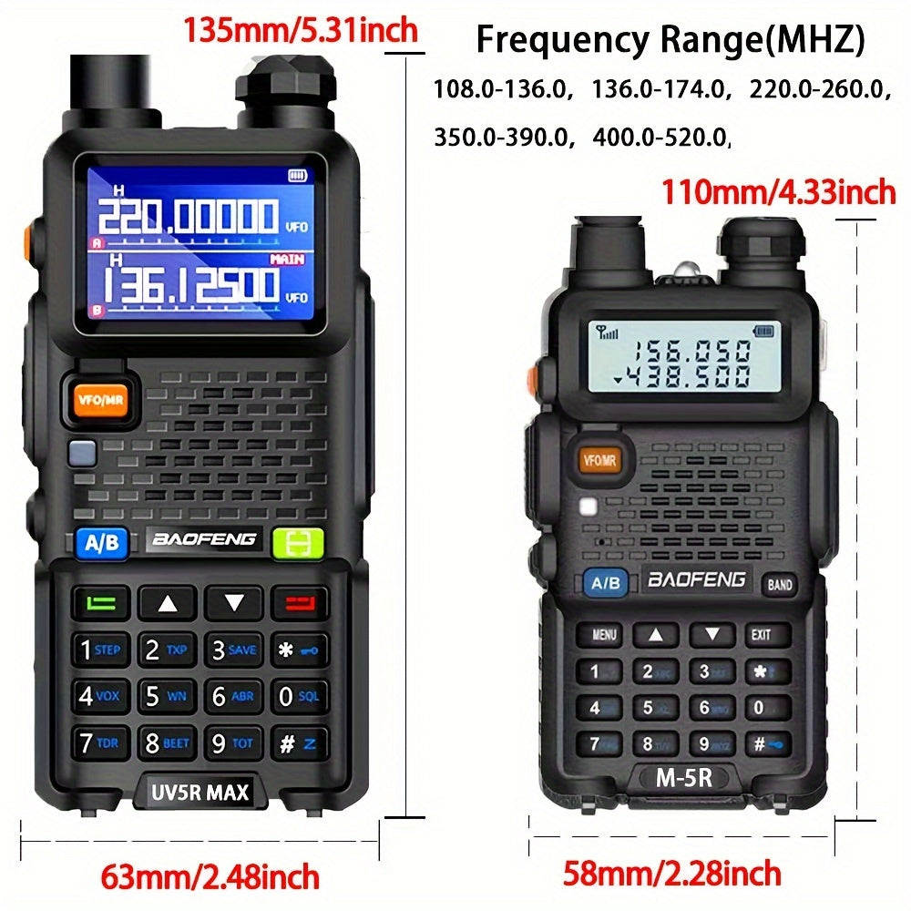 Baofeng UV-5R Max Walkie Talkie - 10W High Power, 6 Bands, 999 Channels, Long Range Communication for Outdoor Adventures - For Hikers, Campers & Outdoor Enthusiasts - Perfect Gift for Adventure Seekers