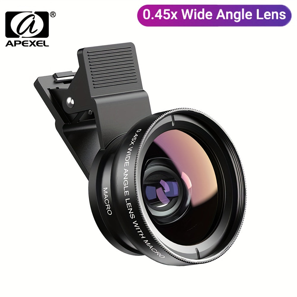 APEXEL 2-in-1 HD Smartphone Camera Lens Kit - Clip-On Wide Angle & Macro Lenses, Aluminum Alloy, Compatible with Most Phones, APEXEL
