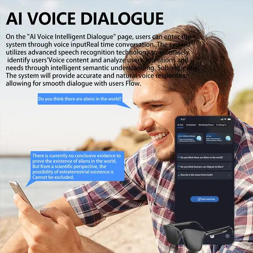 Smart Glasses Earphones Automatic Voice Translation AI Glasses Support 75 Languages Audio Glasses for Sports Meeting Recording