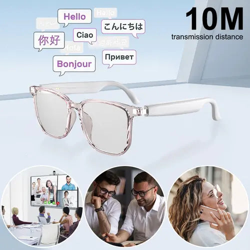 BT 5.4 Smart Glasses Wireless Earbuds Automatic Voice Translation Audio Glasses Support 75 Languages AI Translator Glasses