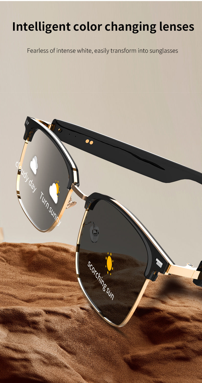 Smart Glasses With Automatic Color-changing Lenses, Touch Control, Built-in Microphone, High-resolution Audio, Wireless, Rechargeable Battery, Blue Light Protection, Suitable For Office, Outdoor, Sports, Driving, Music Playback, Hands-free Calls - The Pe