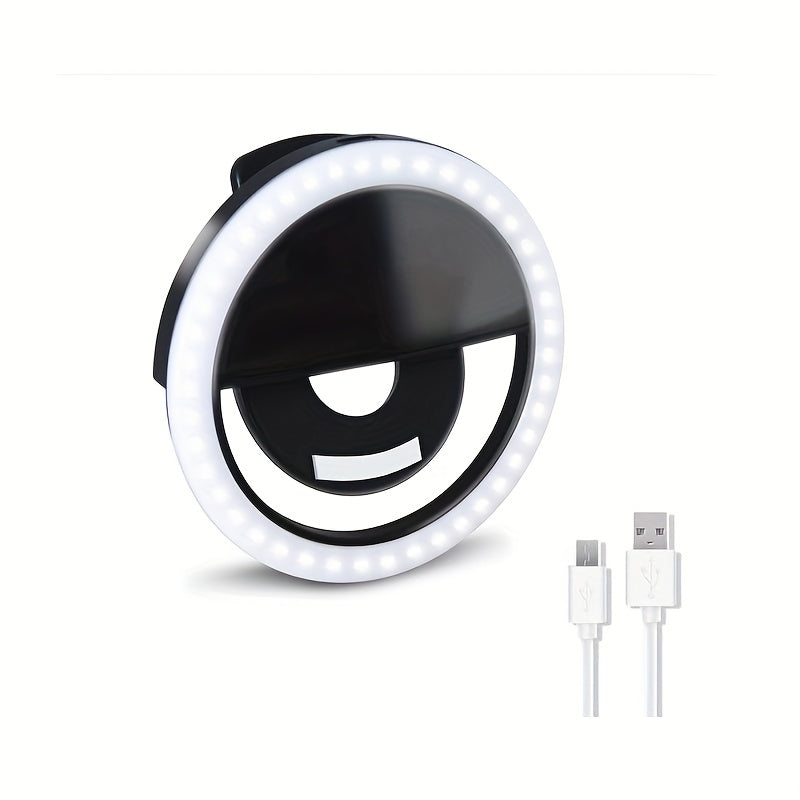 CLEANTRUST Rechargeable LED Ring Light for Selfies and Live Streaming, Portable Circular Flashlight, Dual Power Mode: Battery/USB, Warm White Light, with 40mAh Polymer Lithium Battery, for Smartphones, Cameras, and Makeup