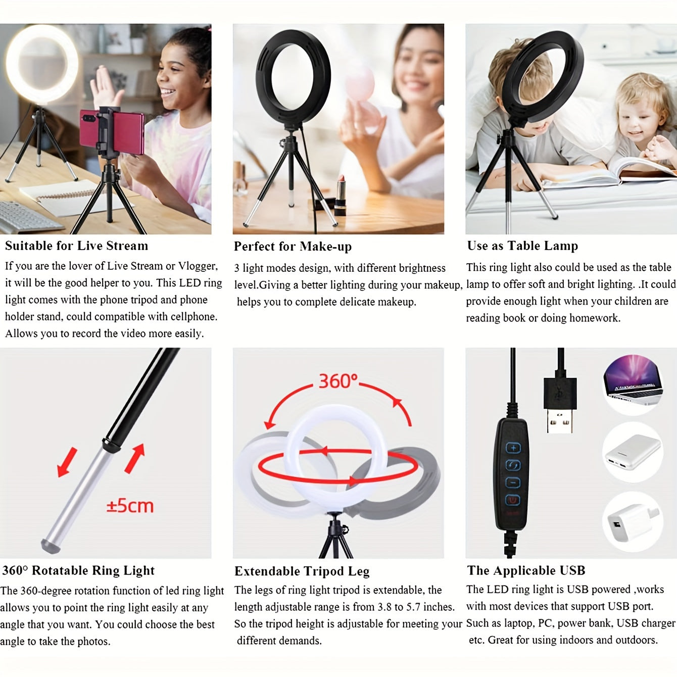 360° Rotatable Ring Light