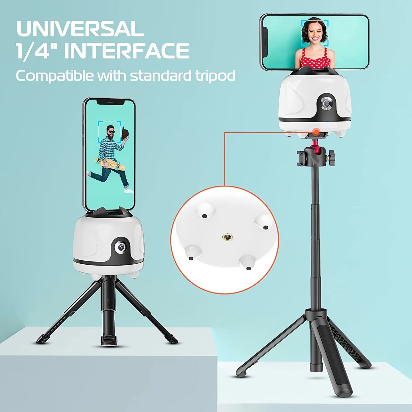 360° Auto-Rotating Face Tracking Tripod, USB Rechargeable Smart Phone Gimbal