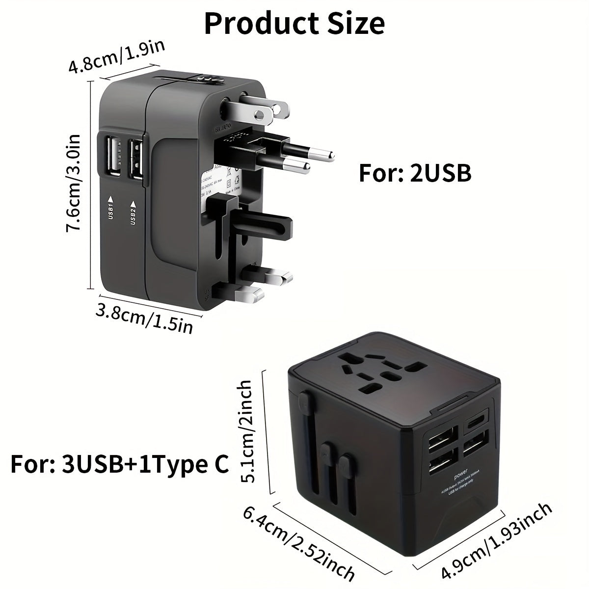 Universal Travel Plug Adapter 2 USB Ports, Dual USB