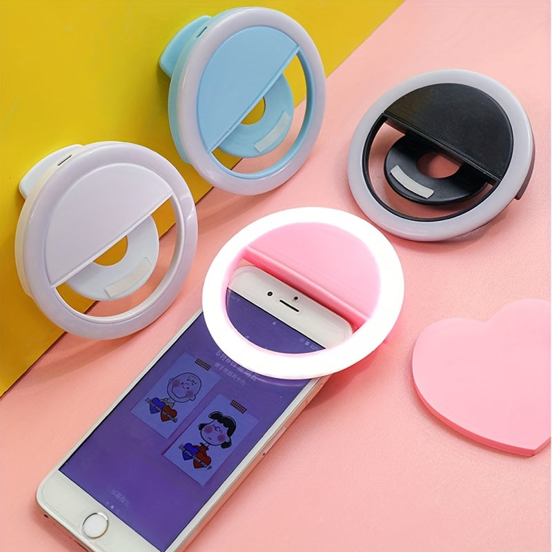 CLEANTRUST Rechargeable LED Ring Light for Selfies and Live Streaming, Portable Circular Flashlight, Dual Power Mode: Battery/USB, Warm White Light, with 40mAh Polymer Lithium Battery, for Smartphones, Cameras, and Makeup