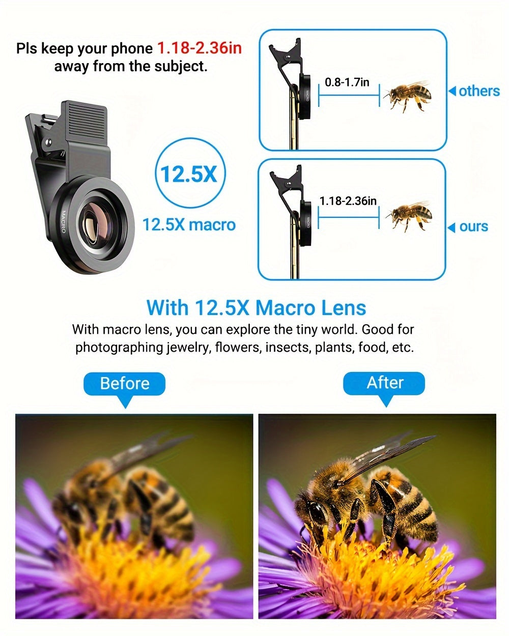 APEXEL 2-in-1 HD Smartphone Camera Lens Kit - Clip-On Wide Angle & Macro Lenses, Aluminum Alloy, Compatible with Most Phones, APEXEL